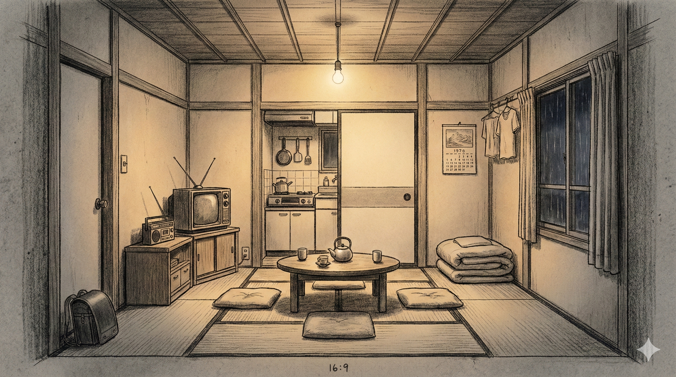 Panel 008: The Furnished Room — an impossible intact room within the ruins, furnished with table, chairs, and personal objects